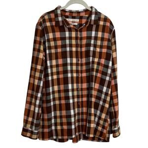 Woolrich Womens Pemberton Flannel Shirt XL Brown Orange Plaid Long Sleeve
